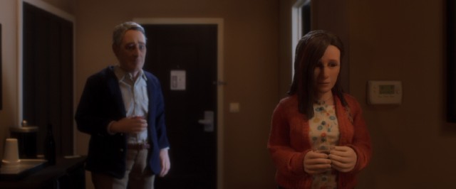 Michael Stone (David Thewlis) takes a fast liking to his scarred, insecure admirer Lisa Hesselman (Jennifer Jason Leigh).