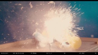A stuffed Flounder doll takes a laser in an explosive screen test from "Let's Go to the Macroverse."