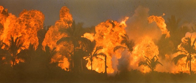 Francis Ford Coppola sets the jungle on fire in the iconic opening shot of Vietnam War drama "Apocalypse Now."
