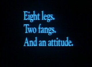 Arachnophobia's theatrical tagline -- Eight legs, two fangs, and an attitude -- makes it to the Blu-ray Disc cover art.