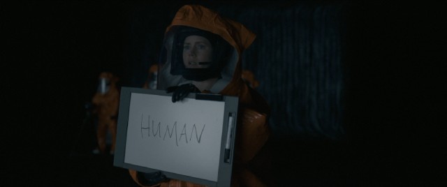 In "Arrival", linguistics professor Louis Banks (Amy Adams) tries to establish a way of communicating with alien visitors.