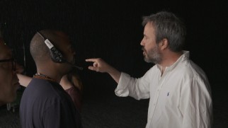 Denis Villeneuve directs cinematographer Bradford Young and others on the set of "Arrival."