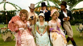 This "Austenland" cast shot serves as the menu image and the reverse cover artwork.