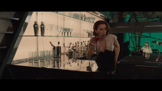 Scarlett Johansson shoots a playful wink at the camera in the Avengers 2 gag reel.