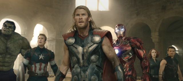 Hulk, Captain America, Thor, Iron Man, Black Widow, and Hawkeye reassemble in "Avengers: Age of Ultron."
