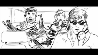 The complete storyboard gallery lets you view the film in black and white drawings.