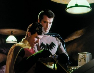 Peter Deyell (Robin) and Lyle Waggoner (Batman) audition for the lead roles in costumes differing from the final selections.