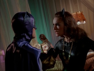 Batman frequently tangles with Catwoman (who is usually, but not always, played by Julie Newmar).