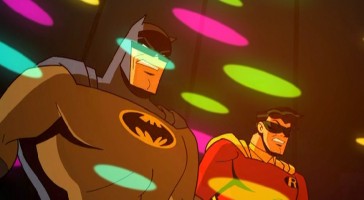 Colors surround Batman and Robin when they battle Quilt in "The Color of Revenge!", a 2009 episode of "Batman: The Brave and the Bold"