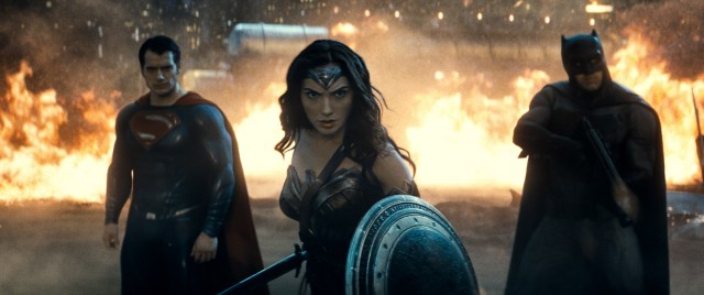 From the looks of it, it's Superman (Henry Cavill), Wonder Woman (Gal Gadot), and Batman (Ben Affleck) v something else entirely in the climax of "Batman v Superman."