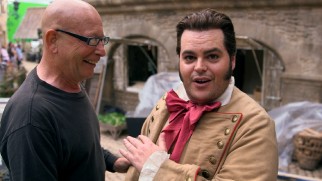 Josh Gad clowns around with a crew member on the set in "A Beauty of a Tale."