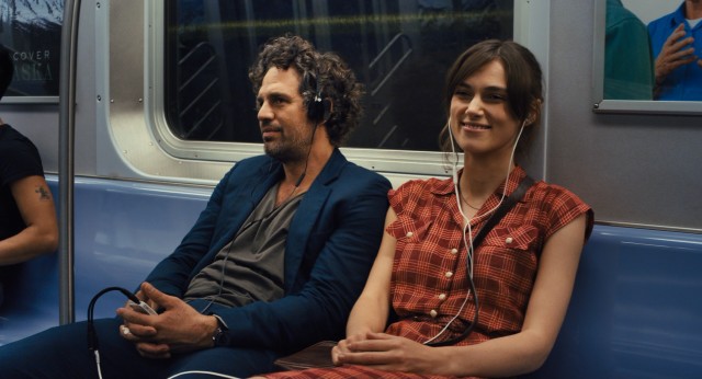 Dan Mulligan (Mark Ruffalo) and Gretta James (Keira Knightley) use a headphone splitter so they can both listen to the same song on the subway in "Begin Again."