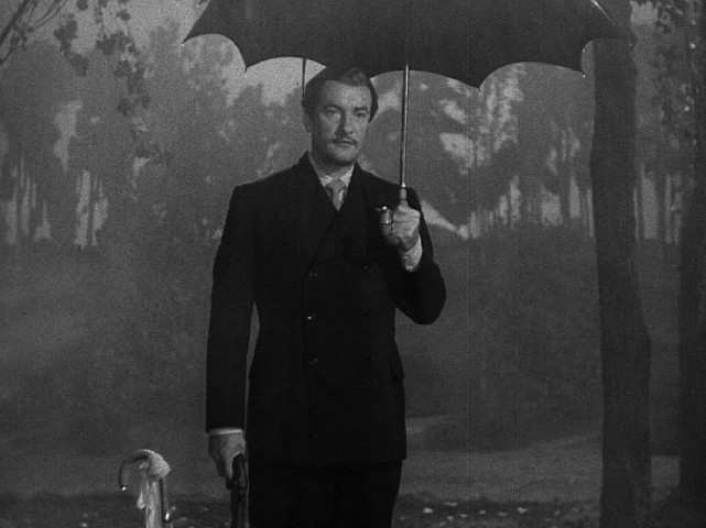 Georges Duroy (George Sanders) is a scoundrel in the rain in the duel climax invented for "The Private Affairs of Bel Ami."