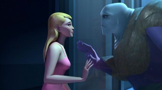 We wind up with a Beauty and the Beast scenario when poison gas turns Simon Stagg's daughter's boyfriend into the monstrous Metamorpho.