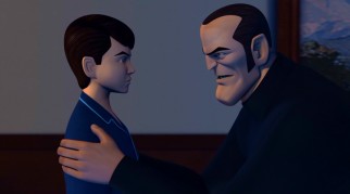 A young and not too bald Alfred Pennyworth consoles young master Bruce Wayne in one of "Fall"'s flashbacks.