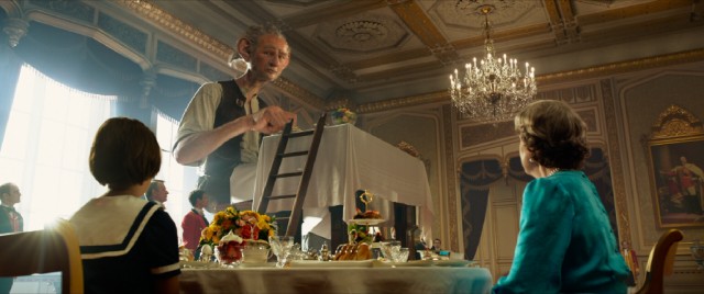 In a seemingly random turn, the BFG (Mark Rylance) drops by Buckingham Palace and gets to dine with the Queen.