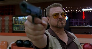 Temperamental Vietnam veteran Walter Sobchak (John Goodman), The Dude's friend and bowling partner, whips out his gun in response to a perceived foul.