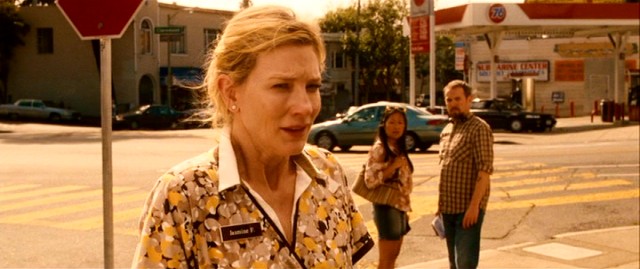 Jasmine Francis (Cate Blanchett) catches passersby's attention with an impassioned speech directed at nobody in Woody Allen's "Blue Jasmine."