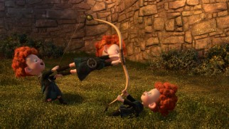 The triplets put to use the archery lesson their big sister Merida has just given them in "Launch."