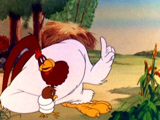 Foghorn Leghorn tells young Henery Hawk where he can find a chicken in "Walky Talky Hawk."
