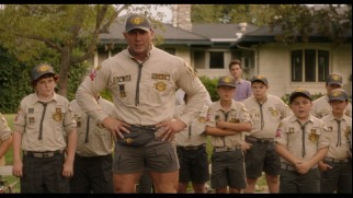 Boy scouts led by Dave Bautista run into Darnell's Darlings in the alternate ending.