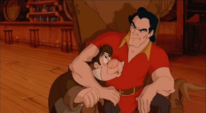 Gaston scowls in the company of his diminutive henchman LeFou.