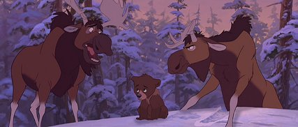 Koda finds himself in between the amusing moose Rutt and Tuke in "Brother Bear", which is not a sophisticatedly-titled prequel to "Song of the South."