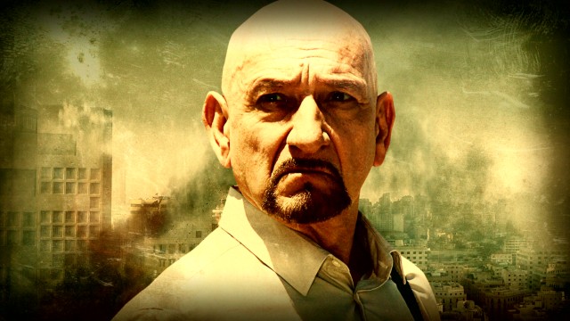 Artwork of Ben Kingsley's mug intended for movie posters becomes the simple menu screen for A Common Man's Blu-ray Disc.