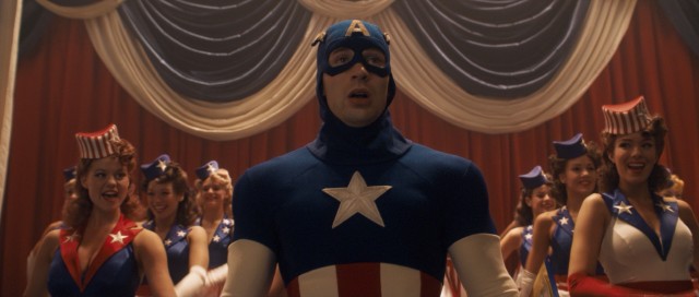 The first order of business for the transformed Captain America (Chris Evans) is to sell war bonds with dancing dames and an original Alan Menken song.