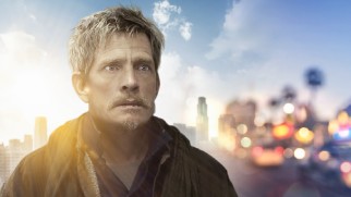Cardboard Boxer's Blu-ray menu animates lens flares around Thomas Haden Church's poster/cover pose.