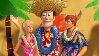 Woody gives Barbie and Ken a snowy, improvised "Hawaiian Vacation" from the comforts of Bonnie's bedroom.