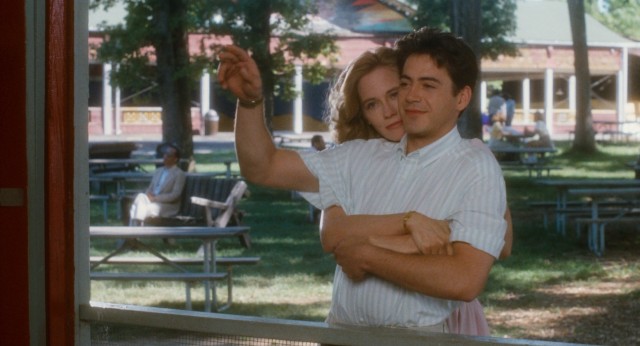 Despite the age difference, Corinne (Cybill Shepherd) and the reincarnation of her husband (Robert Downey Jr.) try to pick things up where they left off in the 1989 romantic comedy "Chances Are."