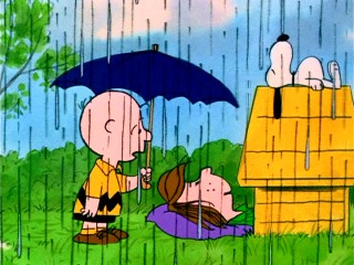 Charlie Brown is surprised to find Peppermint Patty staying in his guest house, a.k.a. Snoopy's doghouse.