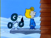 Snoopy juggles the Christmas wreaths that Sally talks up in what would be the series' final episode.