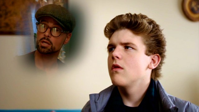 Stuck living Christmas Day over and over, Eddie Kirkpatrick (Sean Ryan Fox) thinks about the magic shoe salesman (Joey Lawrence) who got him stuck in this loop in "Christmas All Over Again."