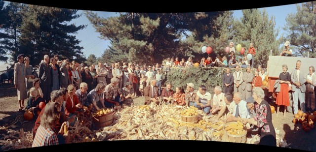 Folks shuck corn at New Hampshire's Deerfield County Fair in "Cinerama Holiday."