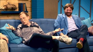 Though no stranger to surreal fake talk shows, Zach Galifianakis can't help but crack up in the presence of "life of the party" Danny Mahoney (Andy Daly).