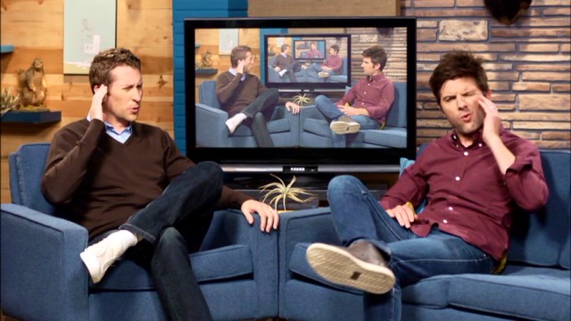 Scott Aukerman and Adam Scott feel the effects of the loop of clips they've gotten themselves into.