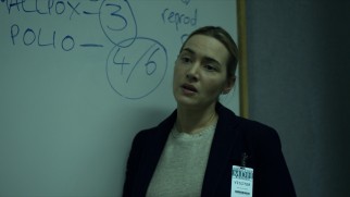 The CDC's Dr. Erin Mears (Kate Winslet) drops some reproduction rate knowledge on the Minnesota Department of Health.