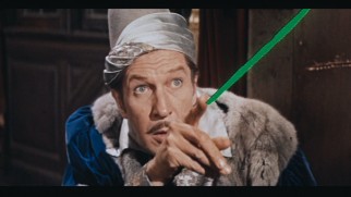 Vincent Price shoots green laser beams from his fingers in Roger Corman's 1963 Edgar Allan Poe adaptation "The Raven", one of the B-movies excerpted at the documentary's conclusion.