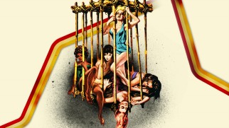 Poster art from a 1970s Roger Corman women in prison movie briefly adorns the Blu-ray menu.