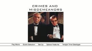 Like the cover art, the Crimes and Misdemeanors Blu-ray's menu recycles a less than high-res rendering of the film's poster art.