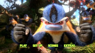 A punch monkey prepares to punch on The Croods DVD's main menu.