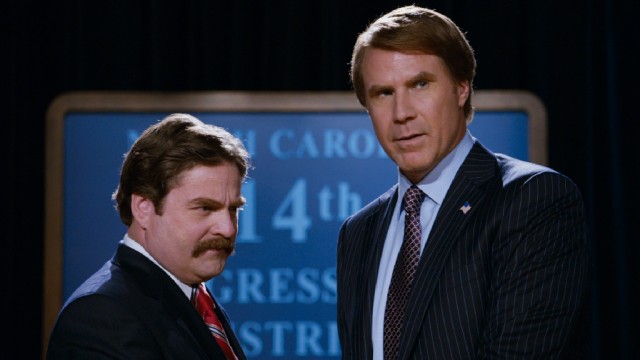 "The Campaign" pits Republican hopeful Marty Huggins (Zach Galifianakis) against incumbent Democrat Cam Brady (Will Ferrell) for North Carolina's 14th Congressional District race.
