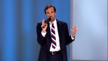 Warm-up act Matt Fulchiron opts for the disheveled look apparently befitting someone as broke as he.
