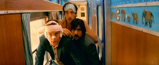 The narrow halls of The Darjeeling Limited are seen from time to time, as in here, when the Whitman Brothers fear a deadly snake is loose.