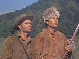 Buddy Ebsen (left) is George Russel, while Fess Parker plays Davy Crockett, king of the wild frontier.