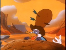 Darkwing and Launchpad take a stroll through the wild west in "Comic Book Capers."