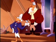 With Launchpad being mistaken as Darkwing Duck, the real Darkwing experiments with new looks for himself, including this 007-influenced ensemble.