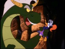Darkwing makes a valiant and daring attempt to slay a dragon.